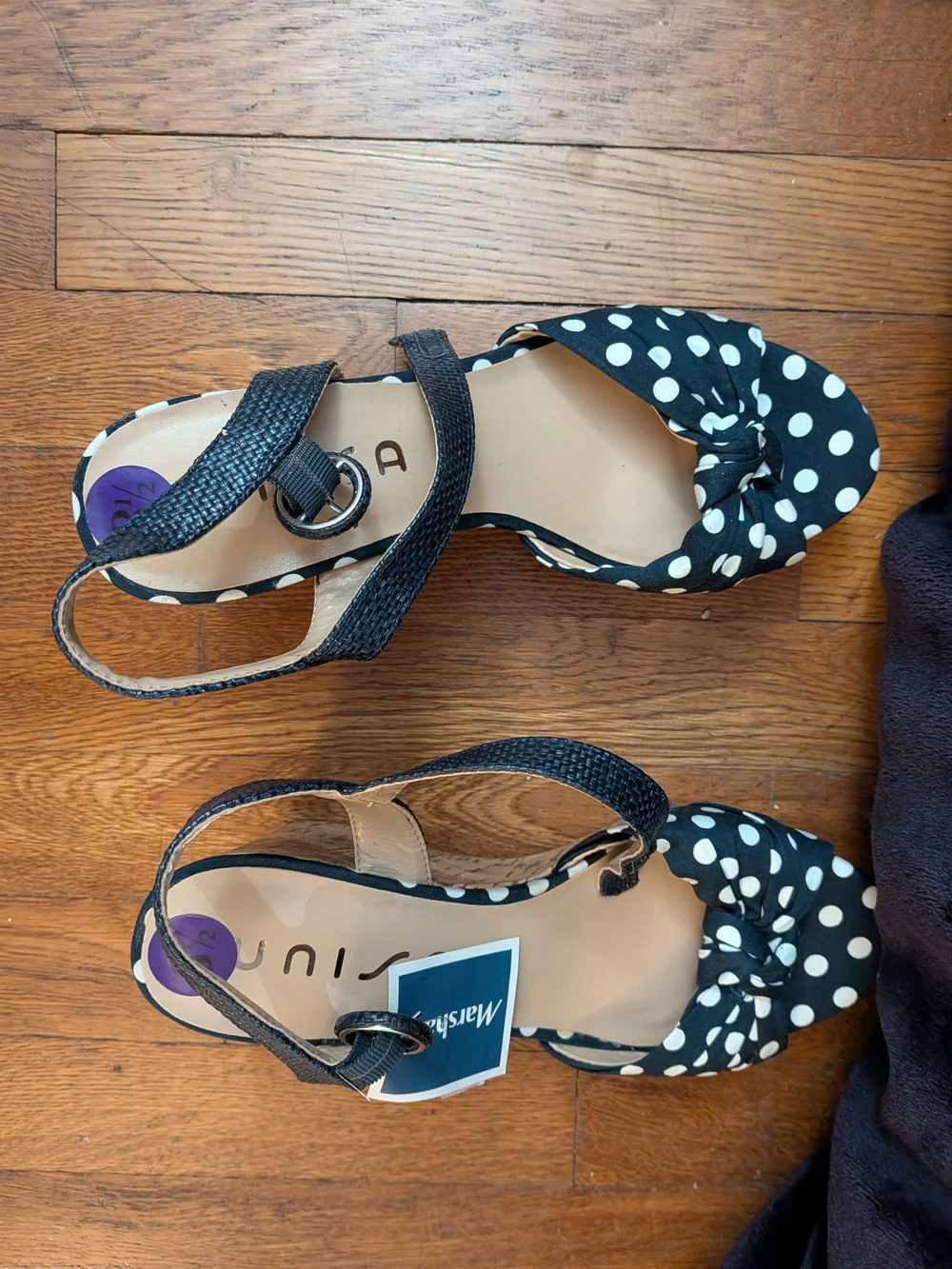 Unisa Navy Blue with White Polka Dot Platform Sandals